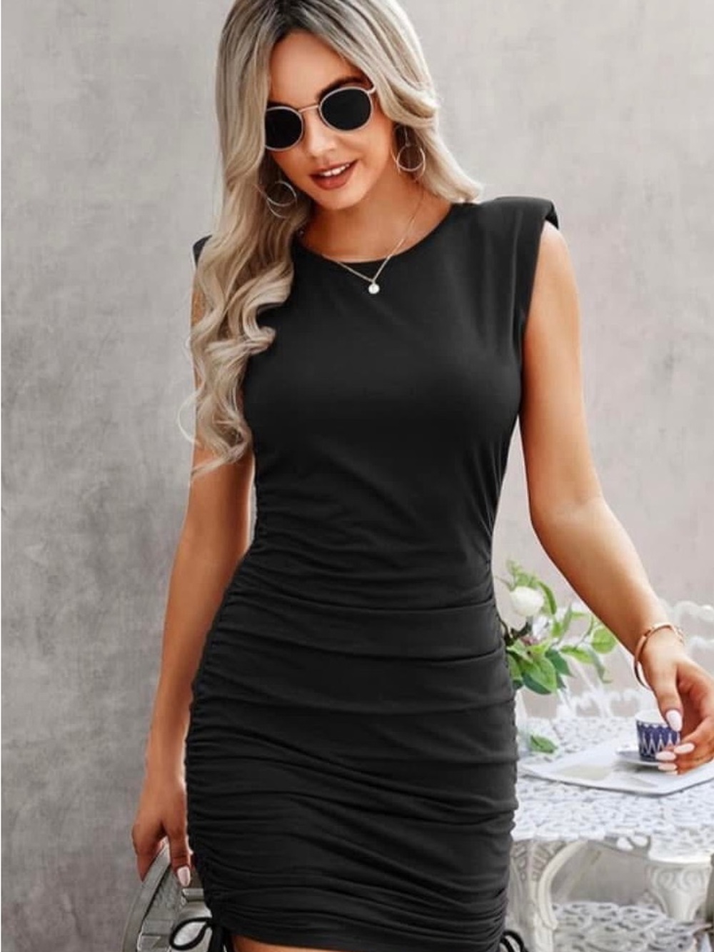 Sleeveless Black Ruched Bodycon Dress